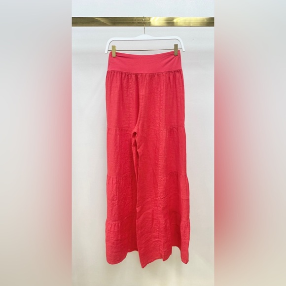 (2-36/255005-SOL-RED) LINEN TIERED PALAZZO PANT - Picture 2 of 6